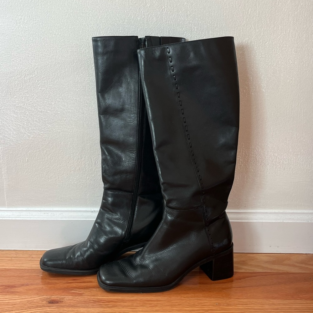 Black Leather Knee-High Boots